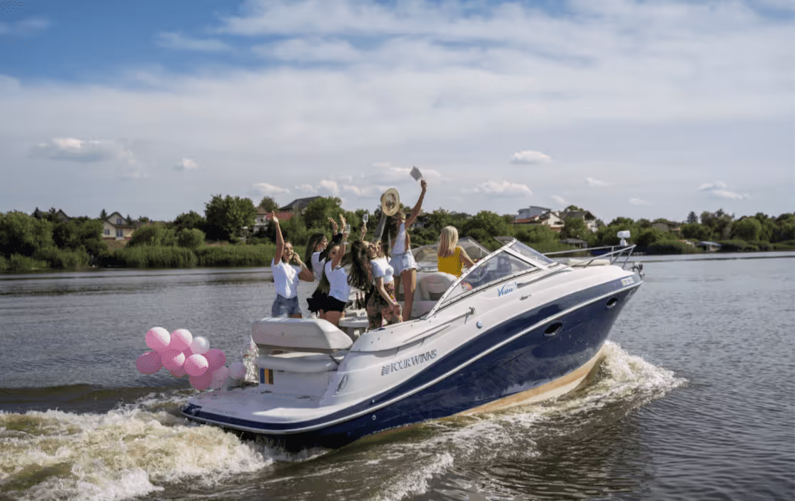 Helix founders on a speedboat during the Bucharest trip Helix founders on a speedboat during the Bucharest trip